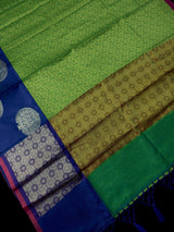 Parrot Green with Peacock Blue Banarasi saree in soft silk with tanchoi parsely design — Kaash Collection