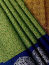 Parrot Green with Peacock Blue Banarasi saree in soft silk with tanchoi parsely design — Kaash Collection