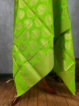 Parrot Green Banarasi Silk Designer Dupatta with big Buttas | Light Weight Dupatta | Stole | Benarasi Dupatta | Gift For Her - Kaash