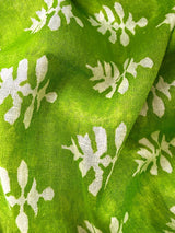 Parrot Green Color Hand Block Print Pure Cotton Saree with Zari Borders - Kaash