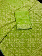 Parrot Green pure georgette saree with chikankari & sequin work — Kaash Collection