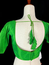 Parrot Green Raw Silk ready-to-wear blouse with plain raw silk styling — Kaash Collection