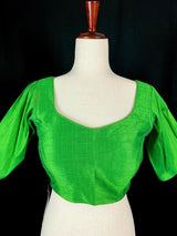 Parrot Green Raw Silk ready-to-wear blouse with plain raw silk styling — Kaash Collection