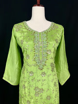 Parrot Green Designer Readymade Salwar Kameez 3pcs Suit for Women with Handwork - Kaash