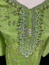 Parrot Green Designer Readymade Salwar Kameez 3pcs Suit for Women with Handwork - Kaash