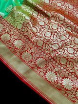 Parrot Green Traditional Banarasi Handloom Silk Saree - Kaash