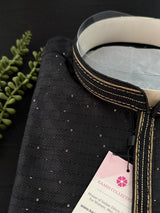 Party Wear Designer Men Kurta Set in Black Color with tiny Sequin and Embossed Self Design in Soft Silk Material - Kaash