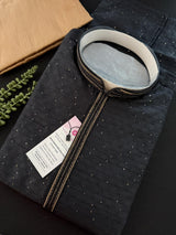Party Wear Designer Men Kurta Set in Black Color with tiny Sequin and Embossed Self Design in Soft Silk Material - Kaash