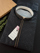Party Wear Designer Men Kurta Set in Black Color with tiny Sequin and Embossed Self Design in Soft Silk Material - Kaash