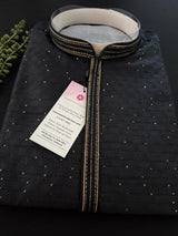 Party Wear Designer Men Kurta Set in Black Color with tiny Sequin and Embossed Self Design in Soft Silk Material - Kaash