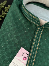 Party Wear Designer Men Kurta Set in Green Color with tiny Sequin and Embossed Self Design in Soft Silk Material - Kaash