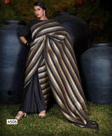 Party Wear Saree in Black, Grey and Gold Color Foil and Plitting Work | Silk Saree - Kaash
