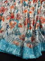 Party Wear Statement Digital Printed Floral Sequin Saree in Pearl White and Sky Blue - Kaash