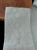 Pastel Blue men's kurta pajama in pure cotton with lucknowi chikankari with silver sequin — Kaash Collection