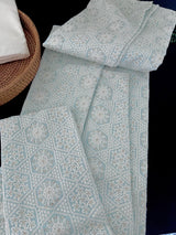 Pastel Blue men's kurta pajama in pure cotton with lucknowi chikankari with silver sequin — Kaash Collection