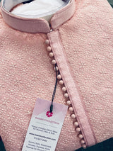 Baby Pink men's kurta pajama in georgette with lucknowi chikankari embroidery — Kaash Collection
