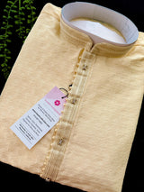 Pastel Cream men's kurta pajama in raw silk (non-pure) with light-weight self-design — Kaash Collection