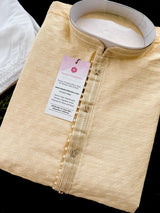 Pastel Cream men's kurta pajama in raw silk (non-pure) with light-weight self-design — Kaash Collection