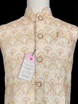 Pastel Gold Jacket for Men with Embroidery, thread and Sequin Work | Jacket for Kurta | Mens Wedding Wear Outfit | Men Waistcoat - Kaash