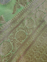Pastel Green Color Linen Silk Saree with Banarasi Borders and Pallu and Floral Jaal Weave - Kaash