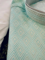 Pastel Green Soft Silk Men Kurta Pajama with Self Design material - Kaash