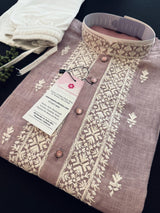 Pastel Lilac men's kurta pajama in pure cotton (100%) with embroidery with tiny sequins — Kaash Collection