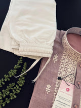 Pastel Lilac men's kurta pajama in pure cotton (100%) with embroidery with tiny sequins — Kaash Collection