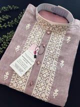 Pastel Lilac men's kurta pajama in pure cotton (100%) with embroidery with tiny sequins — Kaash Collection