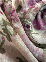 Pastel Lilac Floral Linen Cotton saree in linen blend cotton silk with floral print with subtle tissue border — Kaash Collection