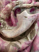 Pastel Lilac Floral Linen Cotton saree in linen blend cotton silk with floral print with subtle tissue border — Kaash Collection