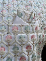 Pastel Pearl Off White men's Nehru/Modi jacket in silk (non-pure) with embroidery, thread & sequin work — Kaash Collection