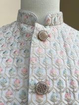 Pastel Off White Jacket for Men with Intricate Embroidery, thread and Sequence Work | Jacket for Kurta | Mens Wedding wear Outfits - Kaash