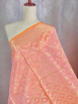 Pastel Peach Banarasi Floral Semi Silk dupatta in soft silk (non-pure) with floral jaal with muted gold zari — Kaash Collection