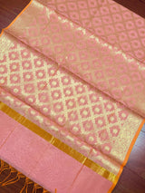 Pastel Peach Banarasi Floral Semi Silk dupatta in soft silk (non-pure) with floral jaal with muted gold zari — Kaash Collection