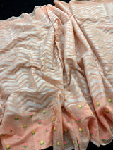 Pastel Peach Color Linen blend with Cotton Silk Saree and Embroidery floral buttis - Kaash