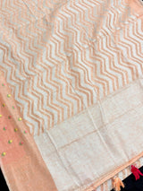 Pastel Peach Color Linen blend with Cotton Silk Saree and Embroidery floral buttis - Kaash