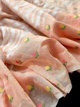 Pastel Peach Color Linen blend with Cotton Silk Saree and Embroidery floral buttis - Kaash