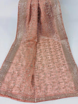 Pastel Peach soft organza silk dupatta with gold zari embroidery & sequin jaal — Kaash Collection