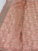 Pastel Peach soft organza silk dupatta with gold zari embroidery & sequin jaal — Kaash Collection