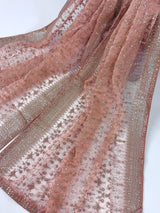 Pastel Peach soft organza silk dupatta with gold zari embroidery & sequin jaal — Kaash Collection