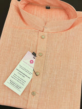 Pastel Peach men's kurta pajama in pure linen cotton with premium linen cotton with fancy buttons — Kaash Collection