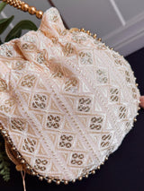Pastel Peach Color Raw Silk Light Weight Potli Bag - Kaash