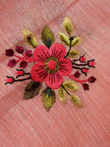 Pastel Peach Linen Silk Saree with Floral Embroidery with Zari Work - Kaash