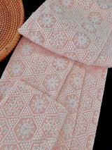Pastel Peach Pink men's kurta pajama in pure cotton with lucknowi chikankari with silver sequin — Kaash Collection