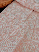 Pastel Peach Pink men's kurta pajama in pure cotton with lucknowi chikankari with silver sequin — Kaash Collection