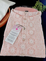 Pastel Pink Color Chikankari Lucknowi Pure Cotton Kurta Pajama Set with Sequin and with Lining -Chikhankari Kurta - Kaash