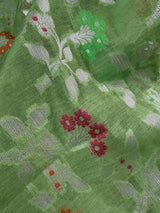 Pastel Pista Green Cotton Silk Banarasi saree in banarasi cotton silk with silver zari with floral jaal & meenakari — Kaash Collection