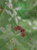 Pastel Pista Green Banarasi Silk Cotton Saree with Sliver Zari Borders and Floral Jaal with Meenakari | C Pastel Color Saree for Gift - Kaash