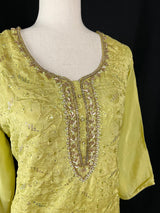 Pastel Pista Green Chikankari 3pcs 3-piece (kameez, palazzo, dupatta) with mirror, beads, sequin & embroidery handwork — Kaash Collection