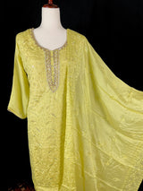 Pastel Pista Green Chikhenkari Salwar Kameez with Dupatta - Embroidery, Mirror and Stone Work - Handwork 3pcs Suit for Women - Kaash